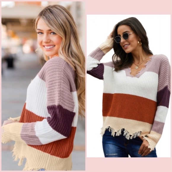 1 Left: XLs Dusty 🌹 ColorBlock Distressed Sweater - Picture 4 of 7